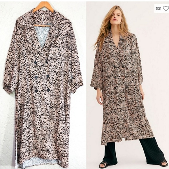 Free People Daria Leopard Cheetah Print Maxi Duster Dress Size S - Picture 3 of 10